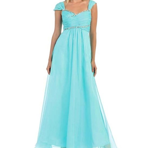 NWT May Queen | Aqua Sequin Cross-Front Gown & Shawl - sz 6. - Picture 2 of 9